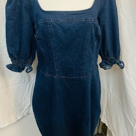 Betsey Johnson Denim Minidress Heart Zipper Y2K XL Puff Sleeve Cottagecore Retro - Picture 2 of 7